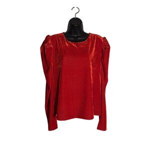 Skies Are Blue Red Velvet Long Sleeve Top With Ruched Shoulders XL